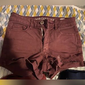 burgundy jean shorts